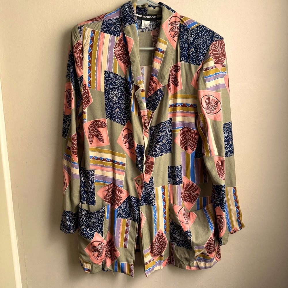 Vintage Sag Harbor Patchwork Blazer Medium 90s Boho Art Teacher Jacket